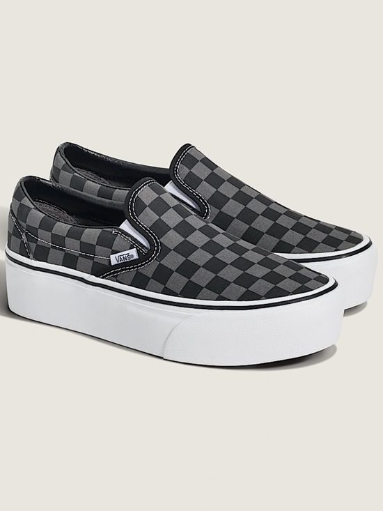 Vans Shoes - New NWOT Vans Classic Slip-On Platform Checkerboard Shoe in Black and Grey W 8